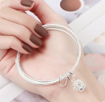 Due Bracciali Tondi Piccoli Luminosi E Uno Smerigliato, Bracciale Corona Placcato Argento Rame Bianco, Femmina