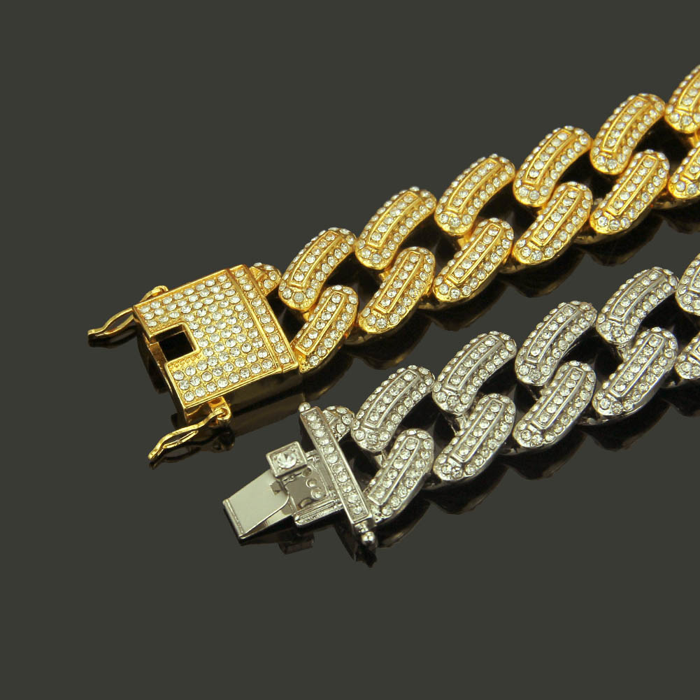 Bracciale di gioielli hip hop da uomo con strass in oro Miami Curb Cuban CZ Rapper