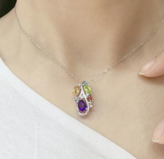 Gioielli con pendenti in argento sterling 925 Pietra colorata