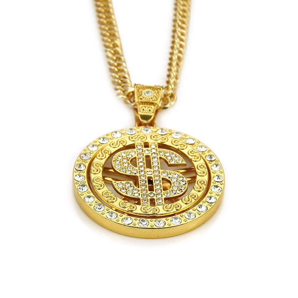 Collana con ciondolo dollaro d'oro hip hop