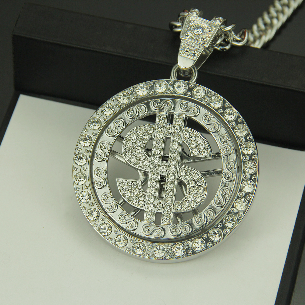 Collana con ciondolo dollaro d'argento hip hop