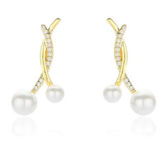 Eleganti orecchini in argento sterling 925 placcati oro con perle intrecciate