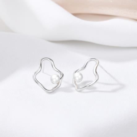 Orecchini di perle da donna placcati in argento sterling 925 con onda irregolare