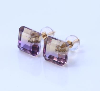 Asscher Orecchini in Argento 925 Placcato Oro Viola Colorato Trasparente