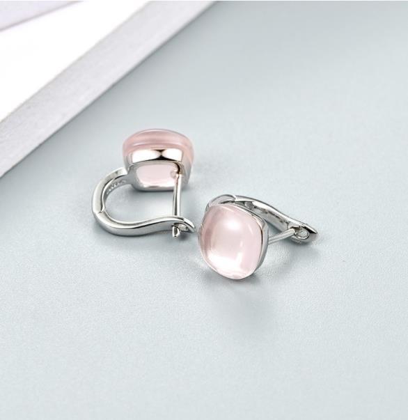 Orecchini alla moda placcati in argento sterling 925 con cristallo rosa chiaro