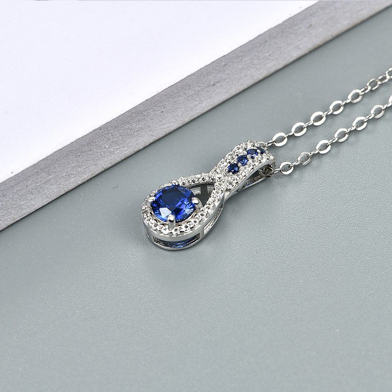 Ciondoli in argento sterling con zaffiro blu Gioielli in argento per feste da donna Creati con collana in stile casual con zaffiro