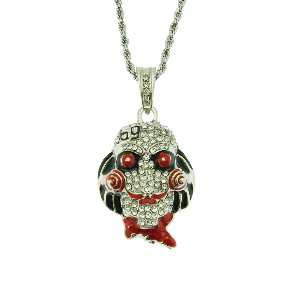 Collana Hip Hop Clown Intarsiata Con Pendente Di Cristallo