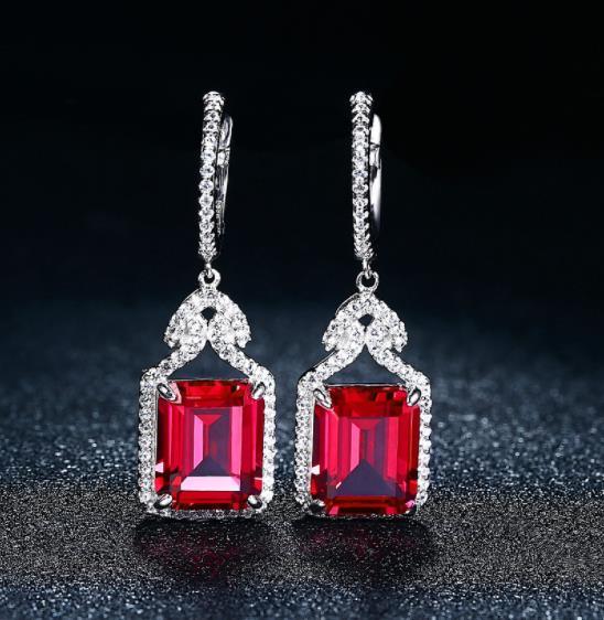 Orecchino in vero argento sterling con rubino rosso, stile affascinante, creato con gioielli da sposa con taglio ottagono in rubino