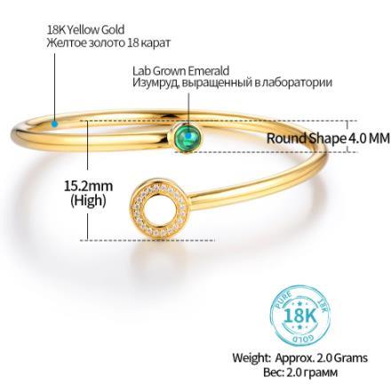 Regalo di fidanzamento romantico in oro 18 carati da donna con bracciale smeraldo nonna