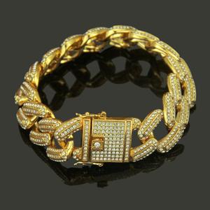 Bracciale di gioielli hip hop da uomo con strass in oro Miami Curb Cuban CZ Rapper