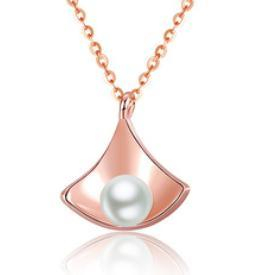 Nuova Collana Geometrica Argento S925 Donna Contratta Perla Pendente Triangolo Personalità