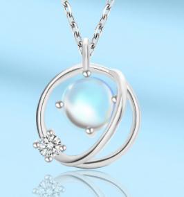 Collana in argento 925 con pietra di luna cosmica coreana alla moda, piccolo pianeta da sogno fresco