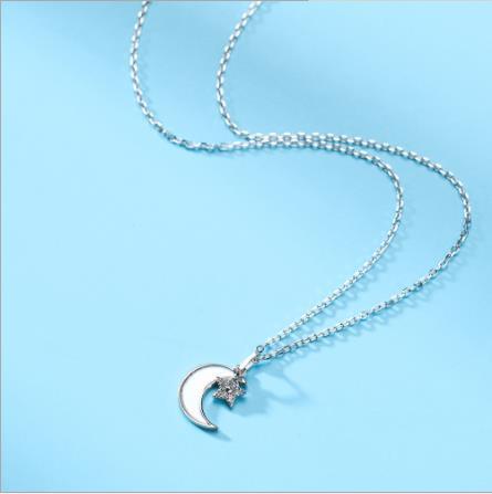 Collana in Argento S925 Stella Luna Conchiglia Gioielli Catena Regalo Fantasia Luna E Stella