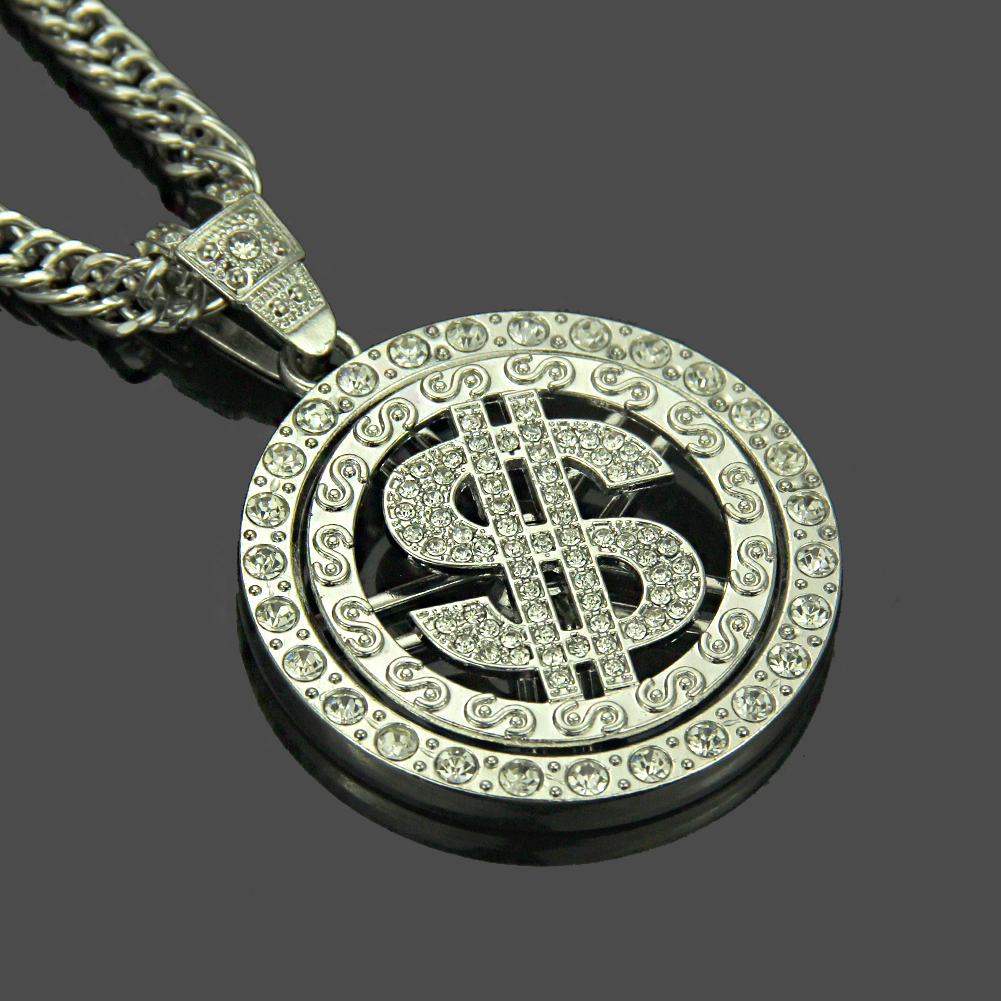 Collana con ciondolo dollaro d'argento hip hop