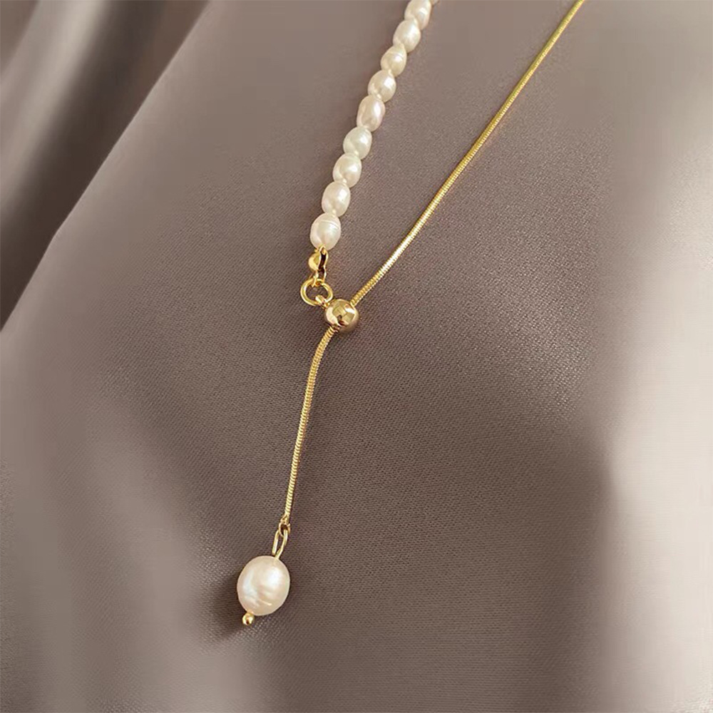 Collana di perle con nappe, elegante catena a clavicola versatile in argento 925 di nicchia, gioielli squisiti all'ingrosso