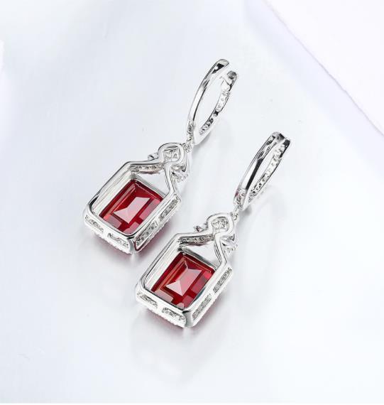 Orecchino in vero argento sterling con rubino rosso, stile affascinante, creato con gioielli da sposa con taglio ottagono in rubino