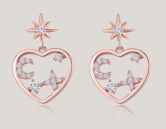 Nuovi orecchini in argento sterling 925 con cuore Orecchini decorativi con luna stellata