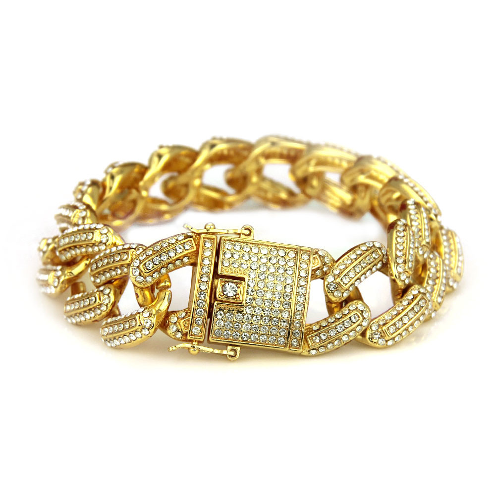 Bracciale di gioielli hip hop da uomo con strass in oro Miami Curb Cuban CZ Rapper