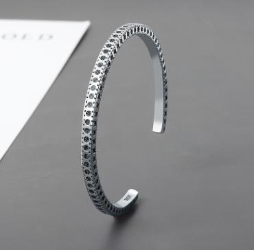 Bracciale aperto con motivo semplice retrò placcato argento placcato in rame