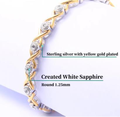 Bracciale in argento sterling con diamanti naturali gioielli gialli placcati in oro