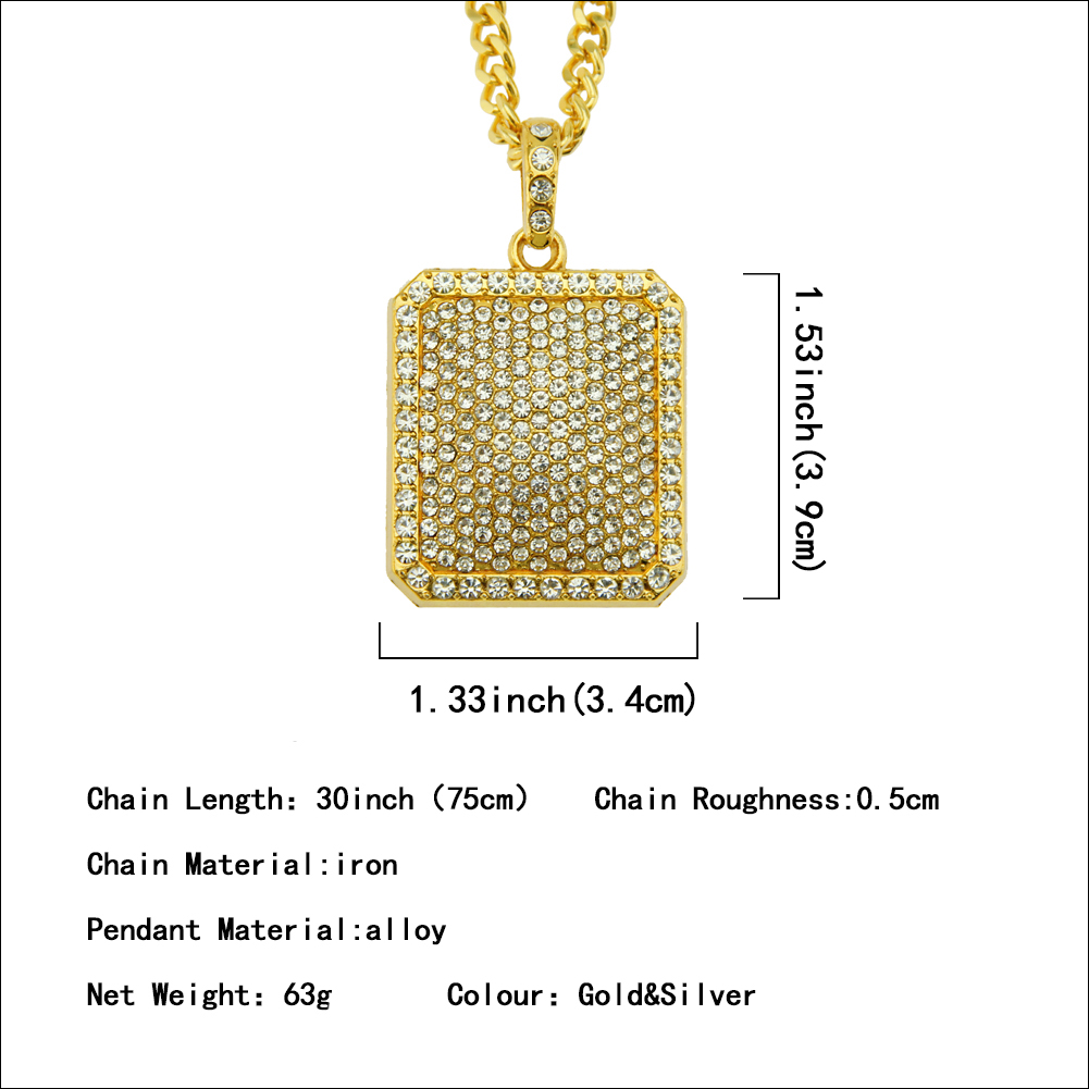 Ciondolo distintivo quadrato in oro e argento con diamanti