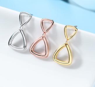 Orecchini da donna a doppio triangolo in argento sterling 925 placcato oro