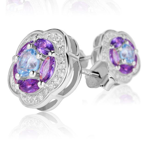 Orecchini alla moda placcati in argento sterling 925 con fiori di moissanite viola