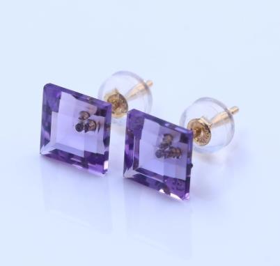 Orecchini quadrati viola trasparenti Orecchini in argento sterling 925 placcati oro