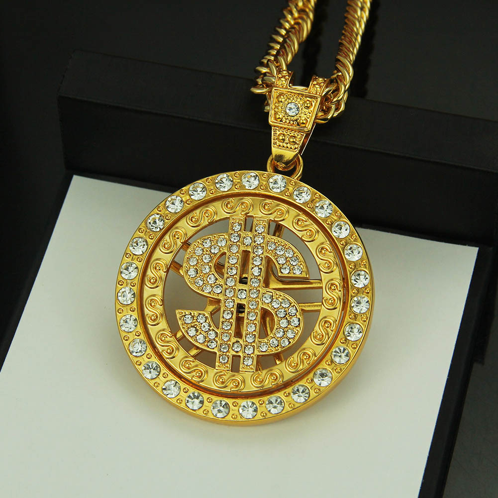 Collana con ciondolo dollaro d'oro hip hop