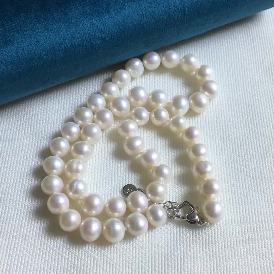 Collana di perle naturali da 9 mm, quasi rotonda, collana di perle d'acqua dolce, regalo di festa