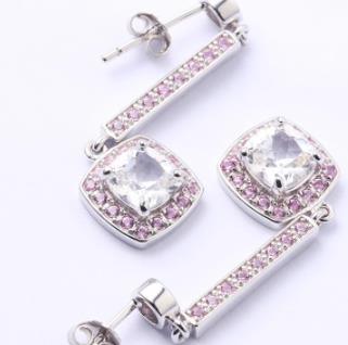 Orecchini alla moda placcati in argento sterling 925 con gemma viola rosa