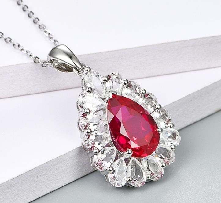 Ciondolo regalo in argento sterling con rubino rosso creato con ciondolo in argento da donna con rubino rosso