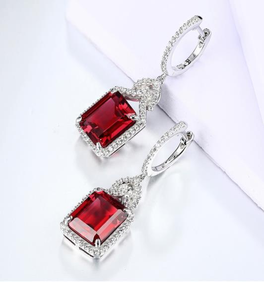 Orecchino in vero argento sterling con rubino rosso, stile affascinante, creato con gioielli da sposa con taglio ottagono in rubino