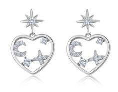 Nuovi orecchini in argento sterling 925 con cuore Orecchini decorativi con luna stellata