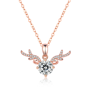 Collana Moissanite in platino 14K placcato argento 925 con cervi adorabili in oro rosa