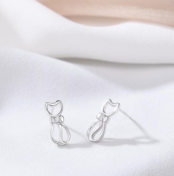 Eleganti e adorabili orecchini da donna in argento sterling 925 con gattino