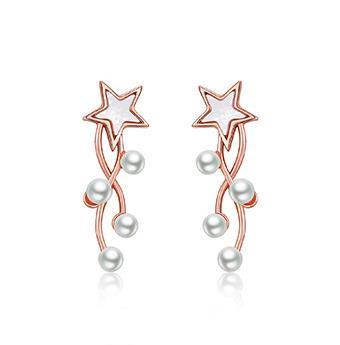 Simpatici orecchini da donna in argento sterling 925 con perle appese a stelle