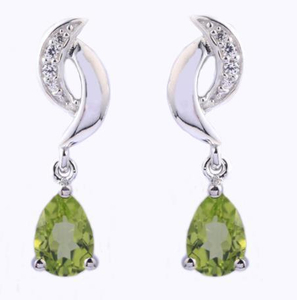 Eleganti orecchini alla moda placcati in argento sterling 925 con gemma verde oliva