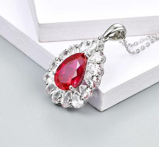 Ciondolo regalo in argento sterling con rubino rosso creato con ciondolo in argento da donna con rubino rosso