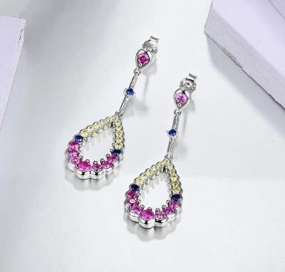 Orecchino in argento sterling con zaffiro rosa per donna Designs S925 per donna elegante