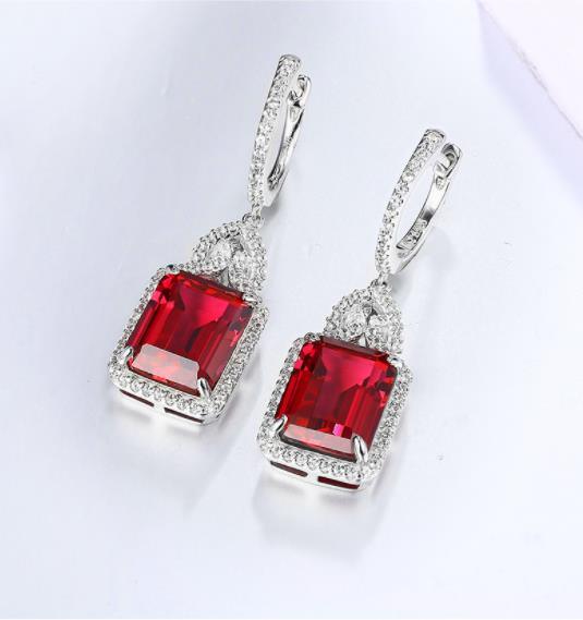 Orecchino in vero argento sterling con rubino rosso, stile affascinante, creato con gioielli da sposa con taglio ottagono in rubino