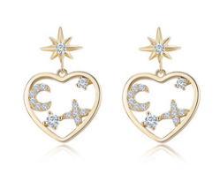 Nuovi orecchini in argento sterling 925 con cuore Orecchini decorativi con luna stellata