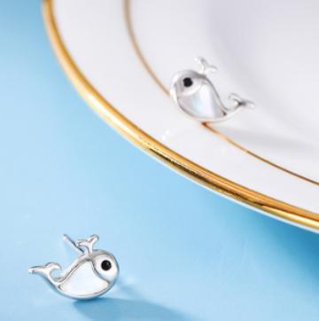 Orecchini a forma di balena placcati in argento sterling 925 serie Marine Life