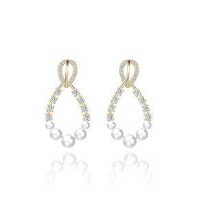 Eleganti orecchini da donna in argento sterling 925 con perle moissanite placcate oro