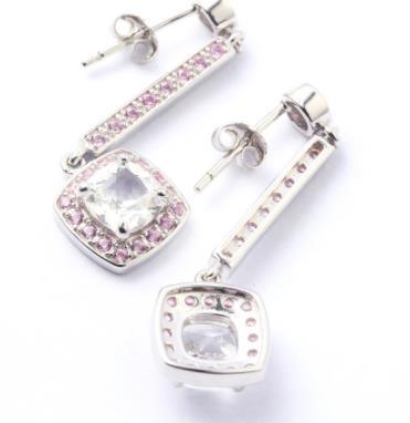 Orecchini alla moda placcati in argento sterling 925 con gemma viola rosa