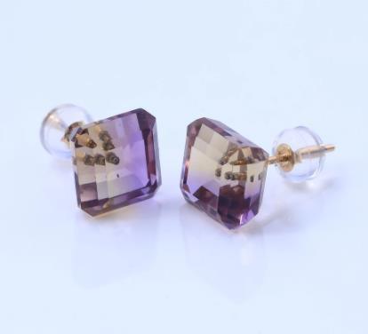 Asscher Orecchini in Argento 925 Placcato Oro Viola Colorato Trasparente