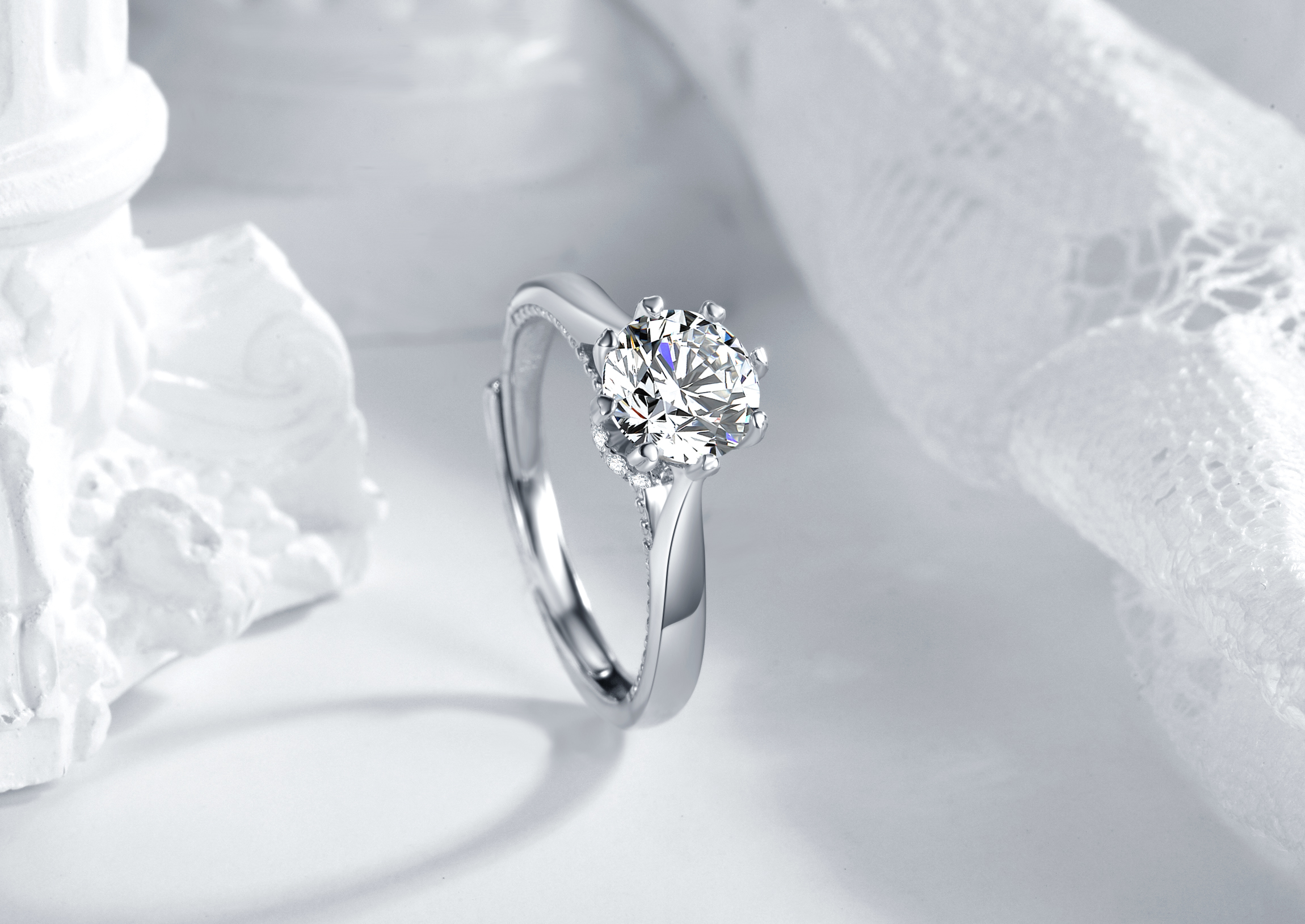 Wuzhou Jewelry Design Halo Eternity Fedi nuziali in argento sterling con diamante Moissanite