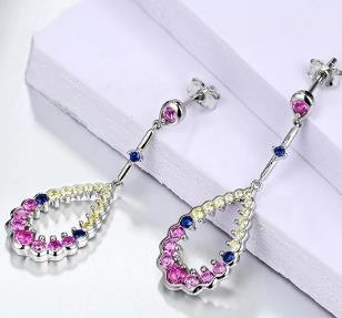 Orecchino in argento sterling con zaffiro rosa per donna Designs S925 per donna elegante