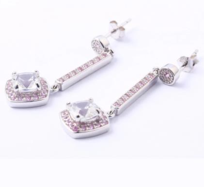 Orecchini alla moda placcati in argento sterling 925 con gemma viola rosa