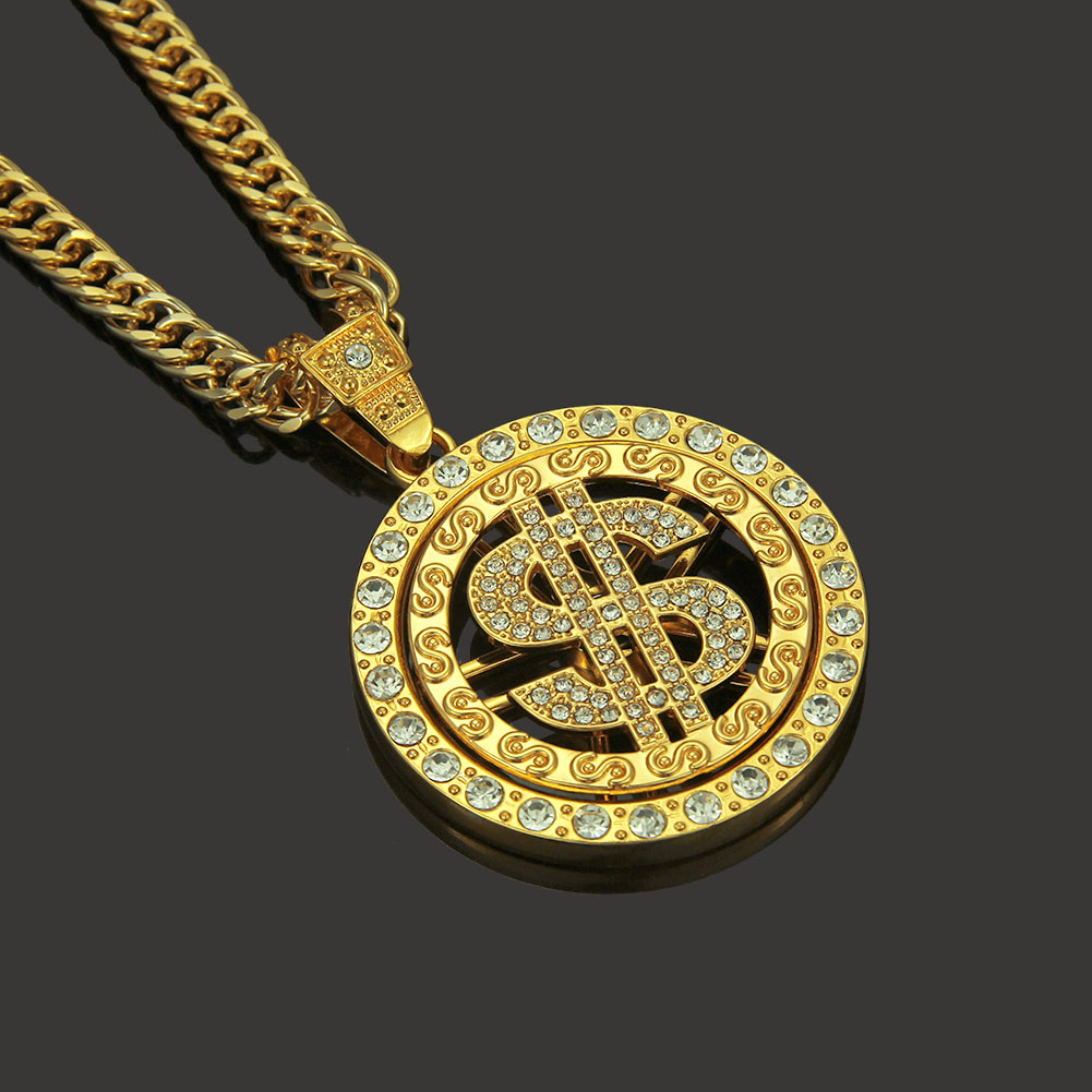 Collana con ciondolo dollaro d'oro hip hop